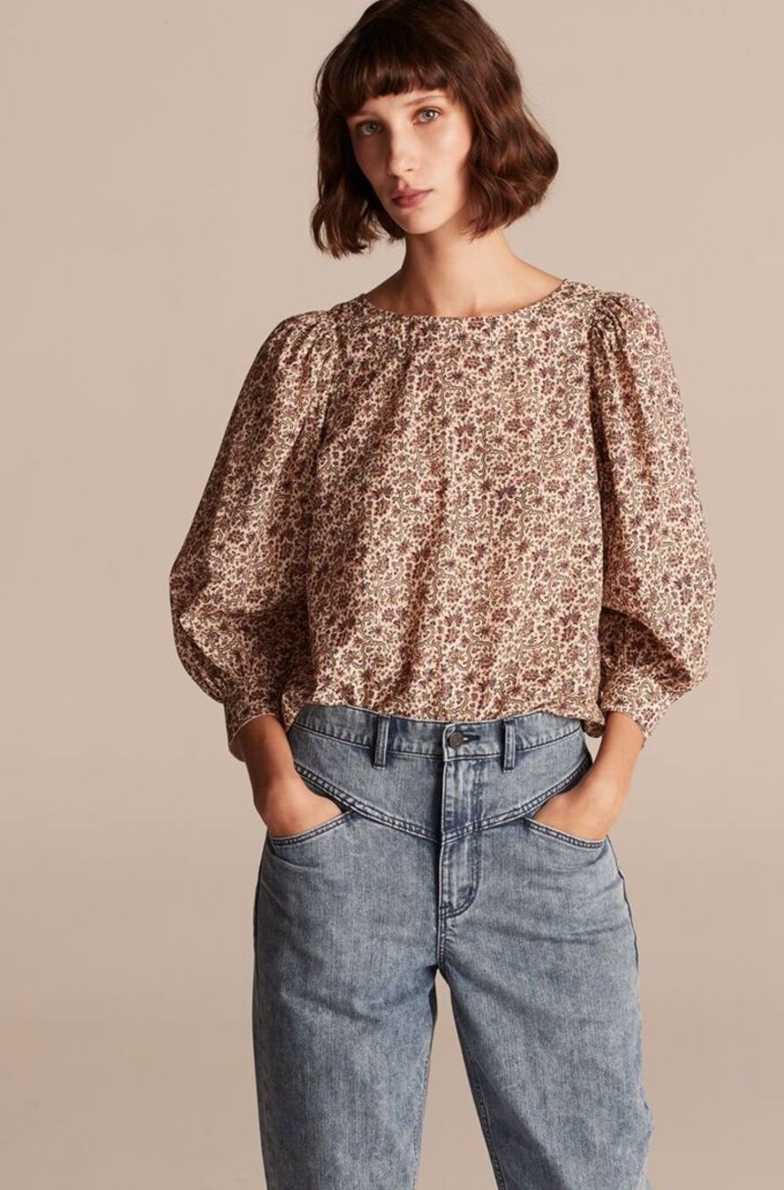 La Vie by Rebecca Taylor Claudine 3/4 Sleeve Floral Top in Crystal Combo Small